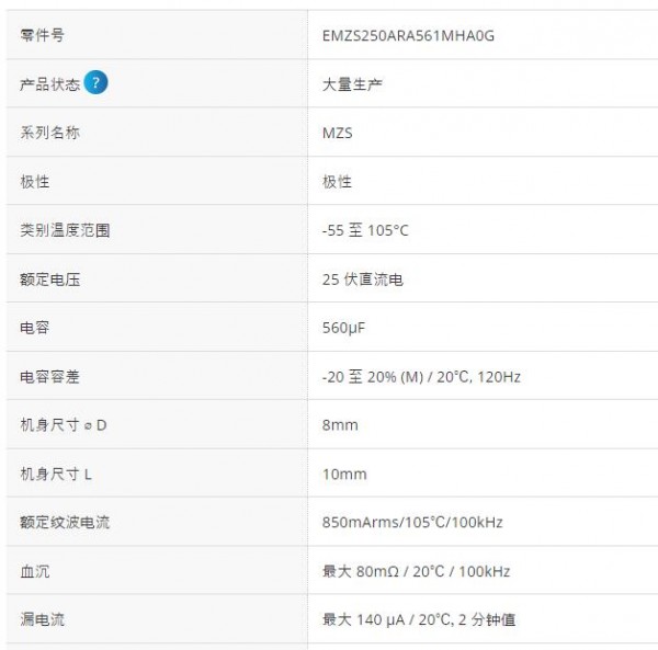 NIPPON 铝电解电容器EMZS250ARA561MHA0G系列